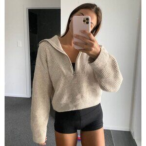 H&M Soft Crochet Knit Half Zip Mock Neck Sweater Size Small